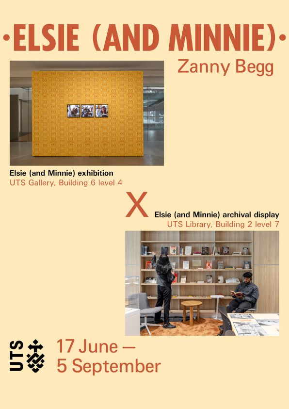 Image promoting a collaboration event between UTS Gallery and UTS Library. Images of the exhibitions in both spaces are featured