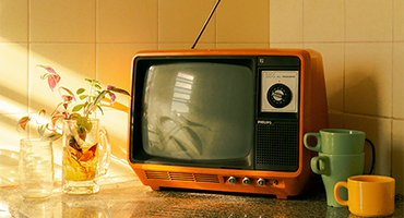 TV with aerial on kitchen counter top